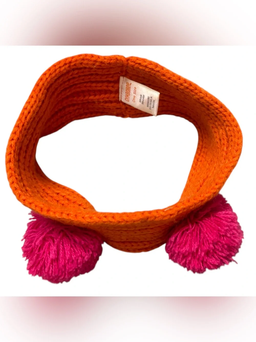 VTG Gymboree 2013 Color Happy Orange Knit Ear Warmer Headband Pink Pom Pom